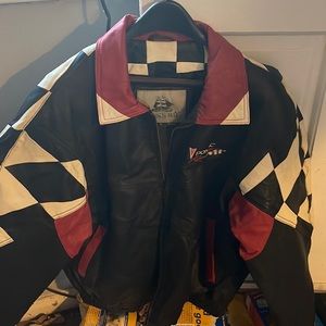 Vintage Leather Pontiac Racing Jacket in Black and White Checkered Flag NWT XL